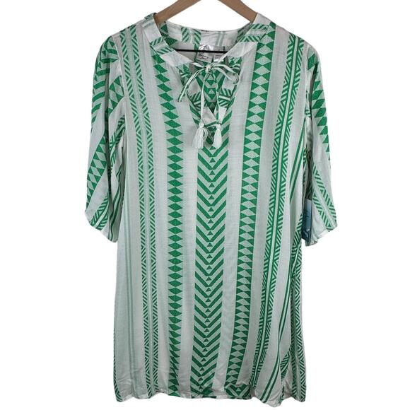 Goa Beachwear by Japna Womens Green Tribal Print Tassel‎ Tie Dress Size Small - Picture 1 of 9
